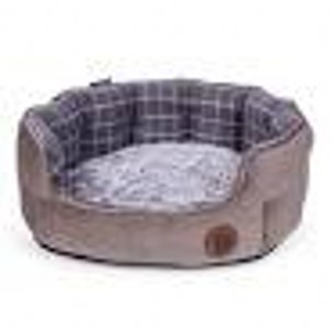 Petface Grey Check & Bamboo Oval Pet Bed